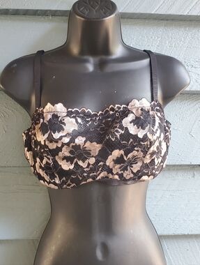 Nwt Lace Overlay Demi Bra in Black and Nude